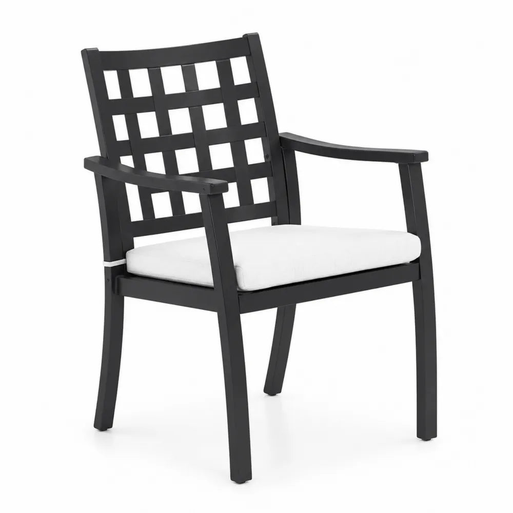 Sedia da Esterno in Metallo Nero con Cuscino Bianco