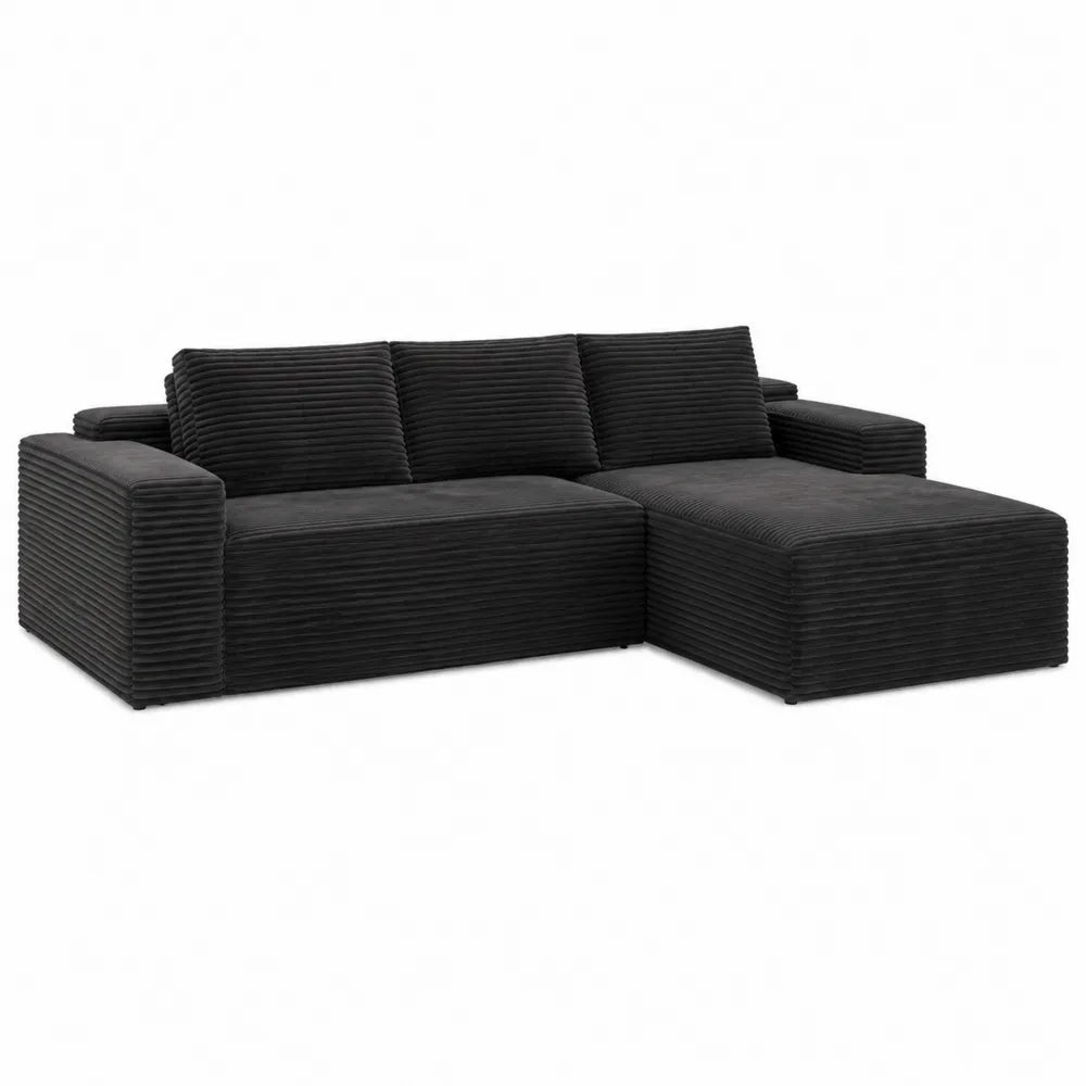 Divano angolare in tessuto a coste con chaise longue