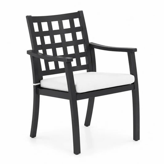Sedia da Esterno in Metallo Nero con Cuscino Bianco