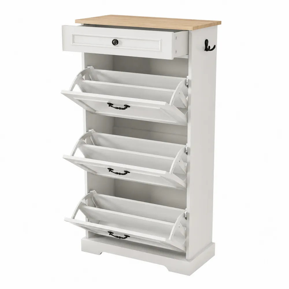 Scarpiera in Legno e MDF Bianco con Cassetto e 4 Scomparti
