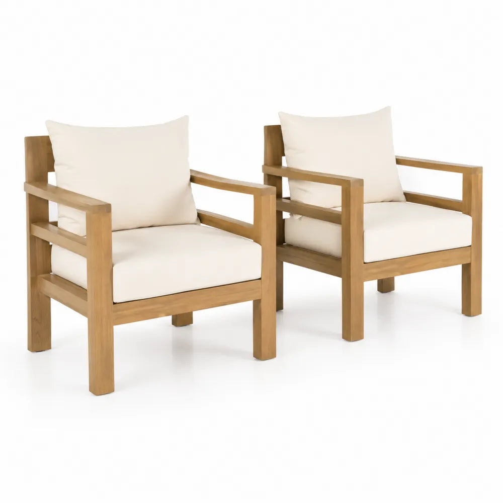 Set di 2 sedie in legno con cuscini crema