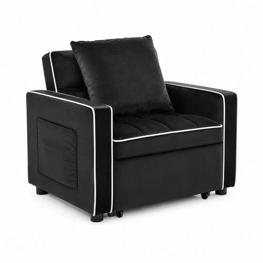 Poltrona in tessuto nero con cuscino e ruote