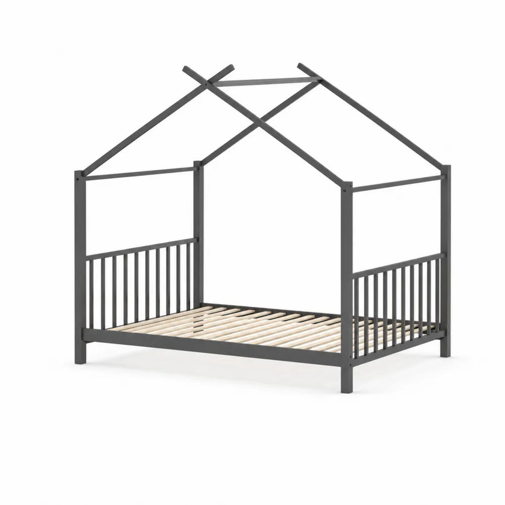 Letto a forma di casetta in metallo Nero 200x90 cm per bambini