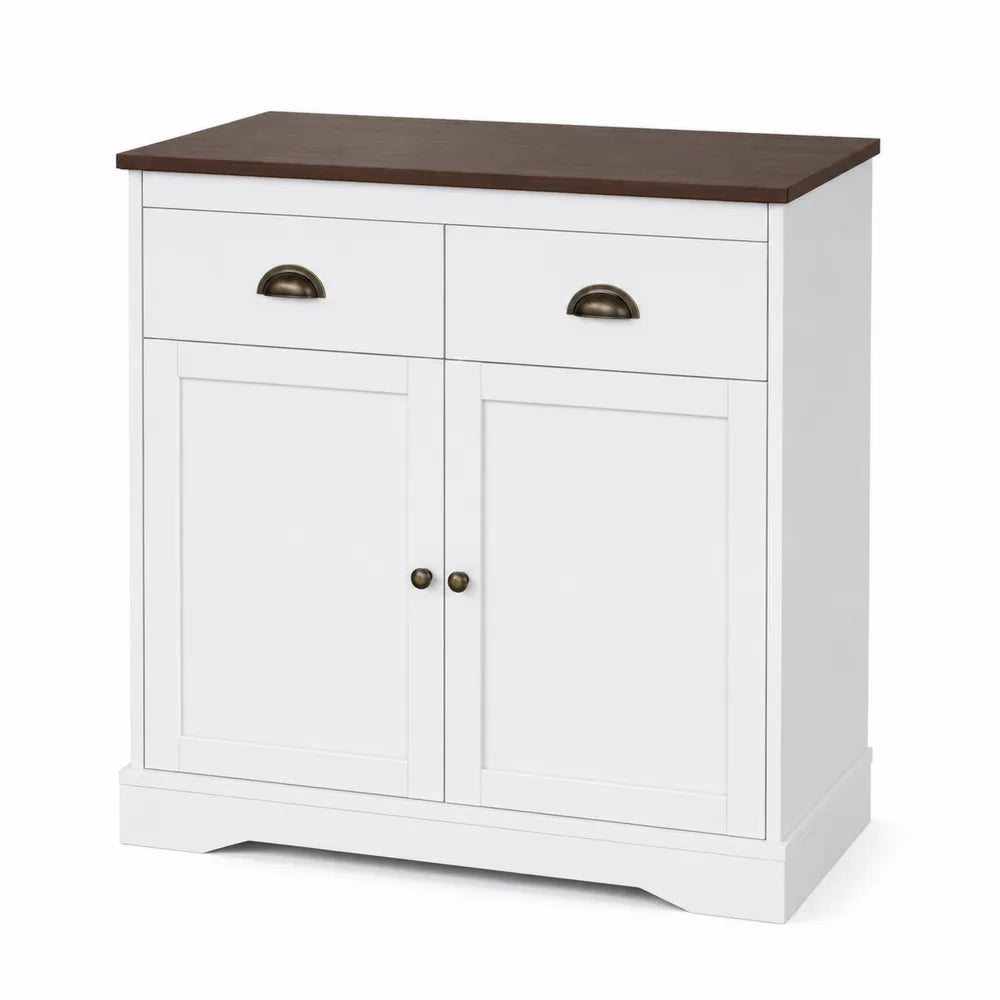Credenza in Legno MDF con Cassetti e Ante Bianco/Marrone