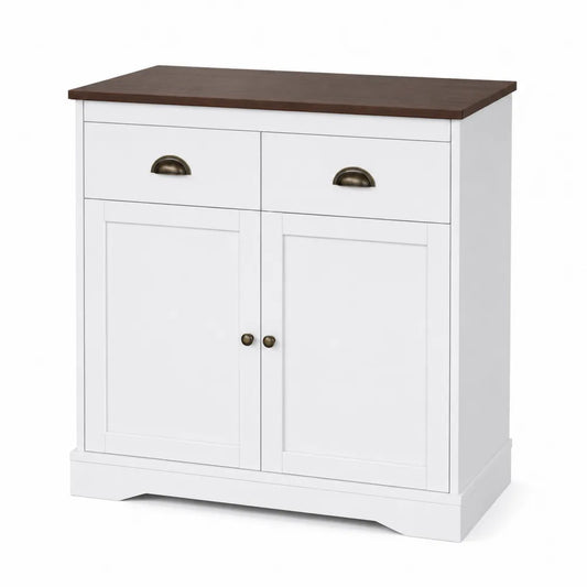 Credenza in Legno MDF con Cassetti e Ante Bianco/Marrone