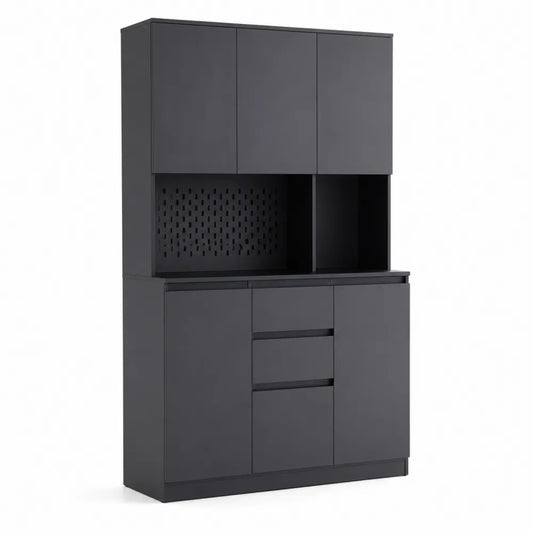 Credenza nera in fibra con ante e cassetti