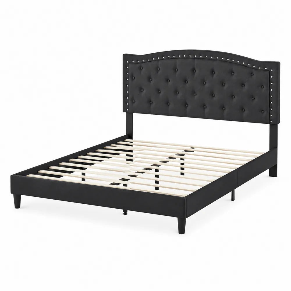 Letto matrimoniale in legno e similpelle Nero 200x160 cm
