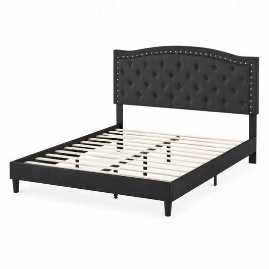 Letto matrimoniale in legno e similpelle Nero 200x160 cm