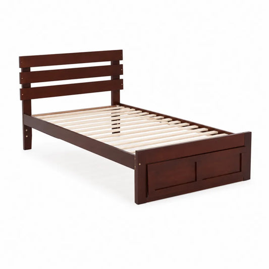 Letto singolo in legno marrone con testiera a doghe