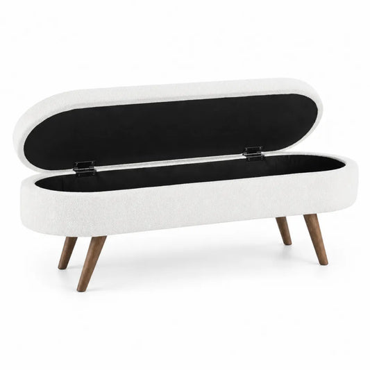 Panca contenitore in tessuto e legno bianco
