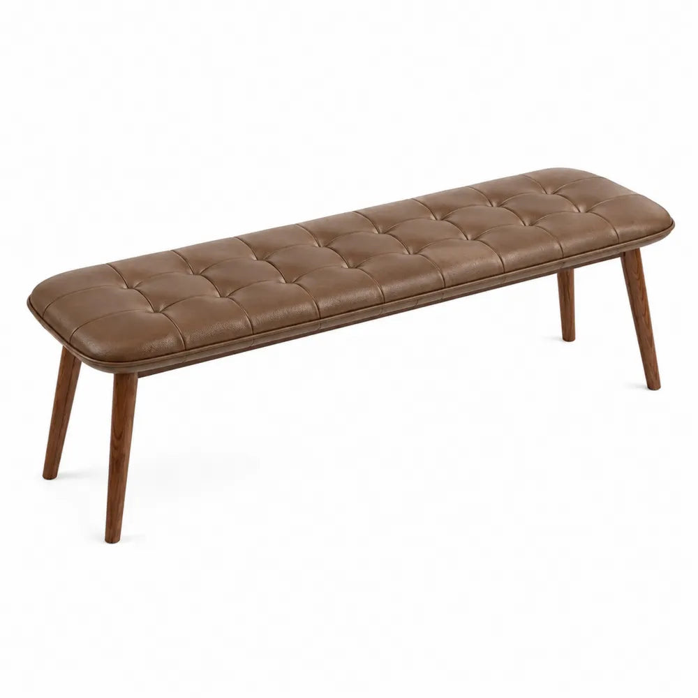 Panca in pelle sintetica marrone con gambe in legno 120x40x45 cm