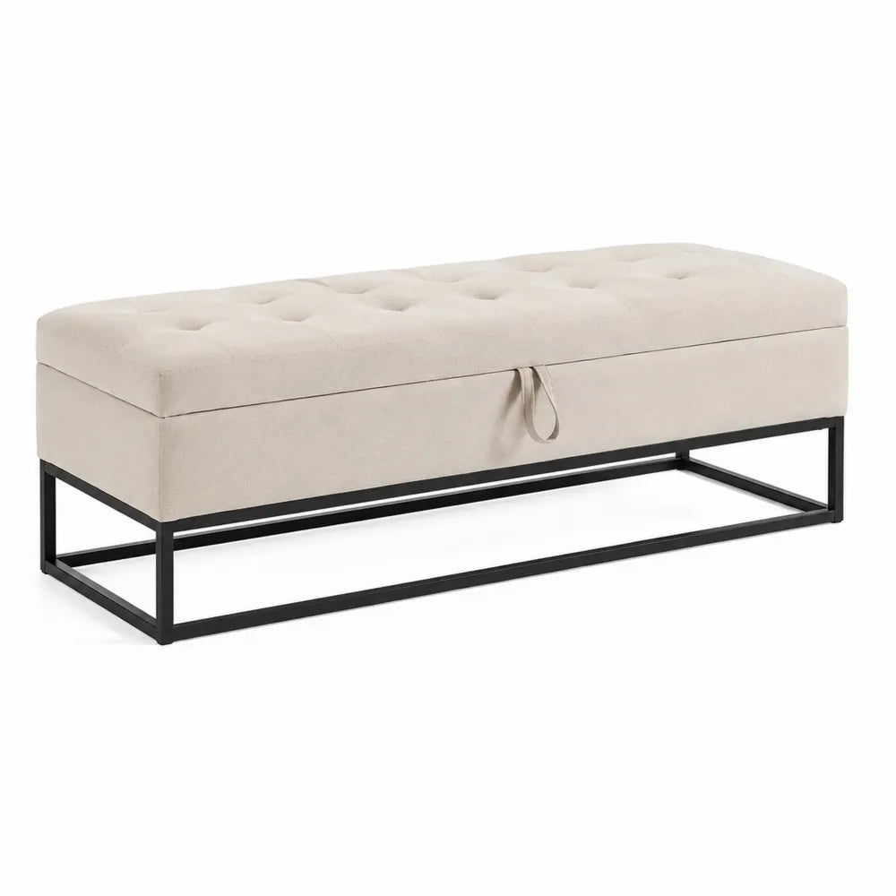 Pancha in tessuto beige con struttura in metallo e contenitore
